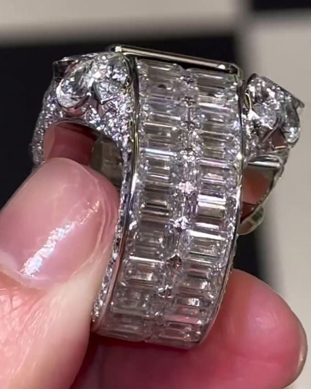 Luxury Halo Emerald Cut Handmade Men's Ring