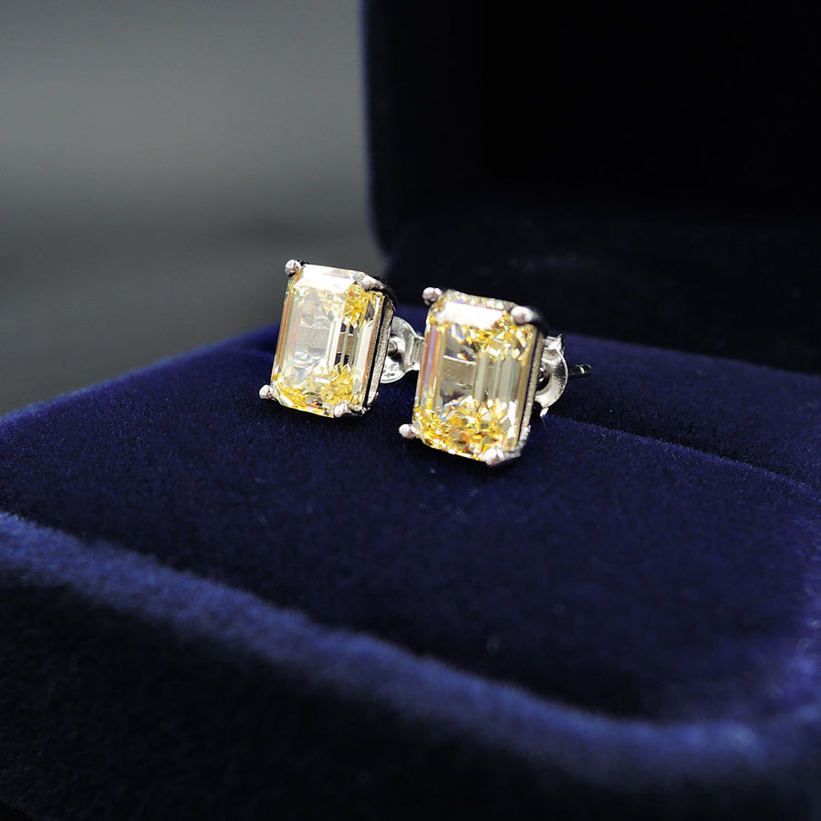 Emerald Cut Stud Earrings In Sterling Silver Shineofdiamond