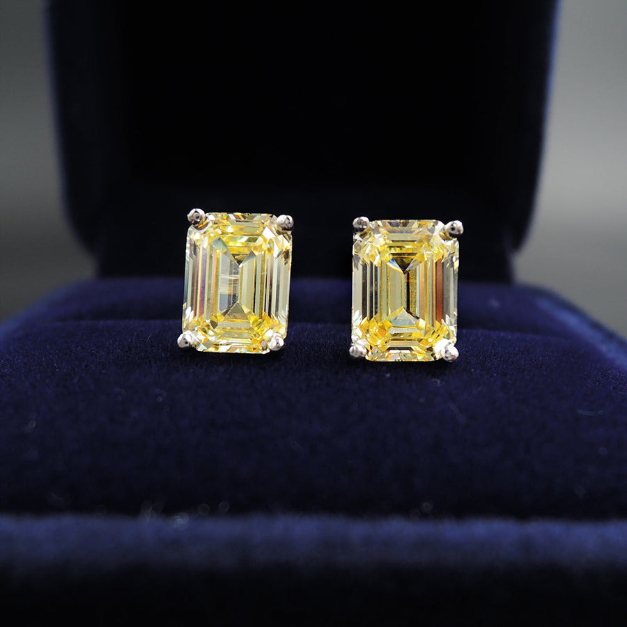 Emerald Cut Stud Earrings In Sterling Silver Shineofdiamond
