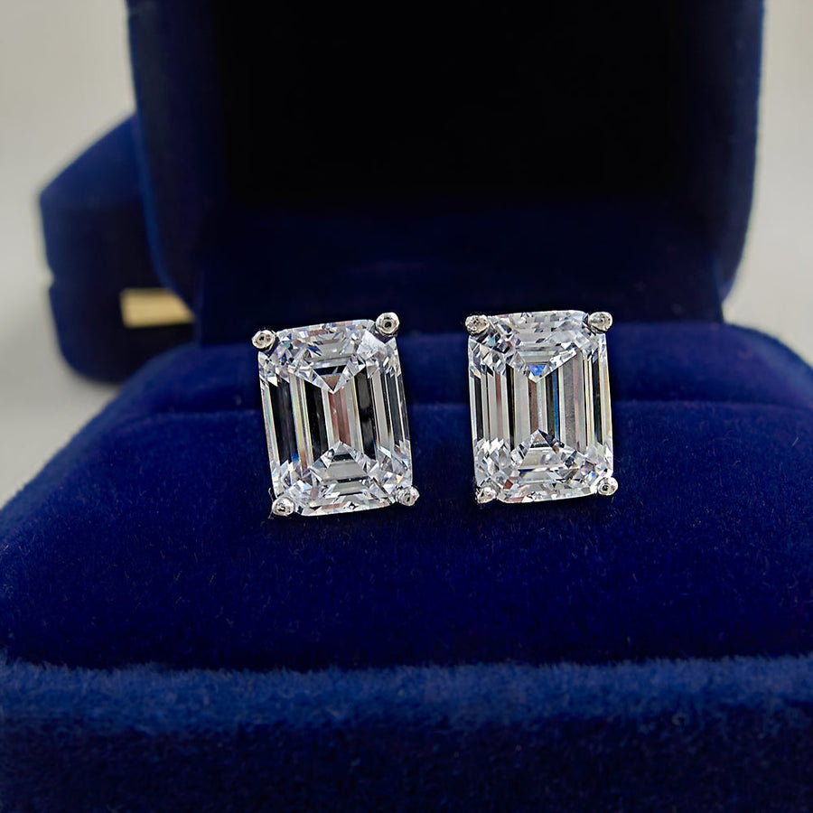 Emerald Cut Stud Earrings In Sterling Silver Shineofdiamond