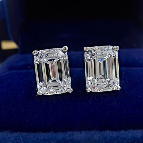 Emerald Cut Stud Earrings In Sterling Silver Shineofdiamond