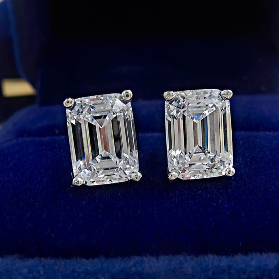 Emerald Cut Stud Earrings In Sterling Silver Shineofdiamond