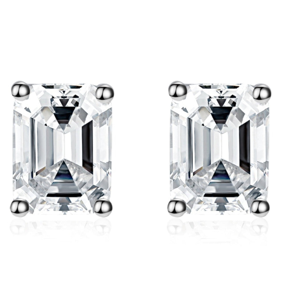 Emerald Cut Stud Earrings In Sterling Silver Shineofdiamond