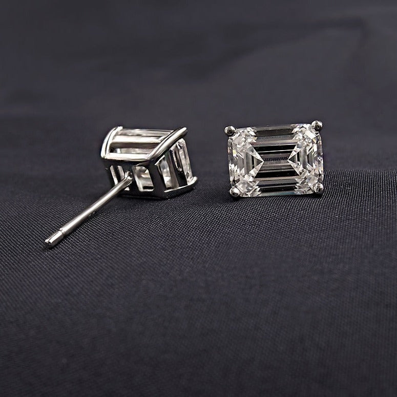 Emerald Cut Stud Earrings In Sterling Silver Shineofdiamond