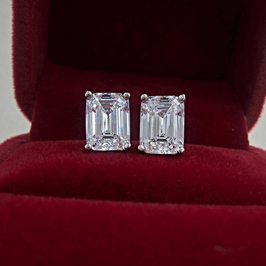 Emerald Cut Stud Earrings In Sterling Silver Shineofdiamond