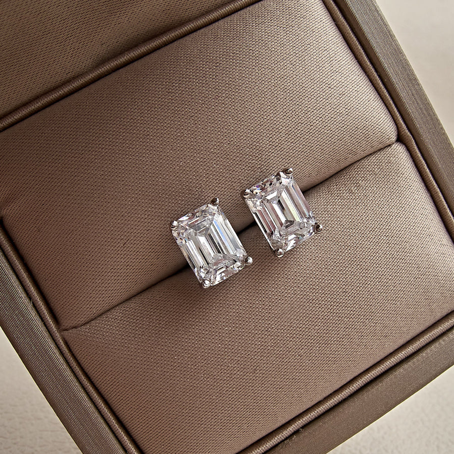 Emerald Cut Stud Earrings In Sterling Silver Shineofdiamond