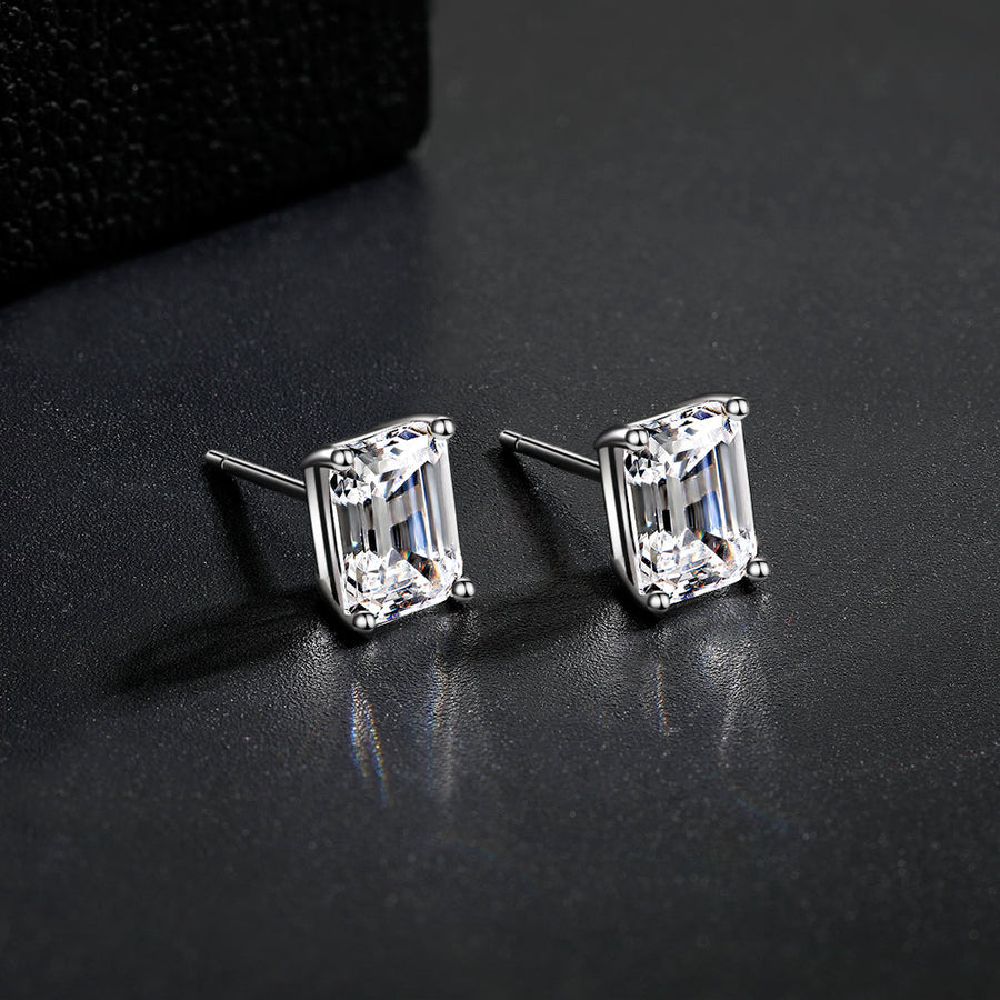 Emerald Cut Stud Earrings In Sterling Silver Shineofdiamond