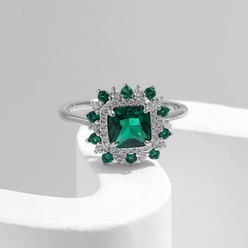 Beautiful Halo Cushion Cut Engagement Ring in Sterling Silver Shineofidamond