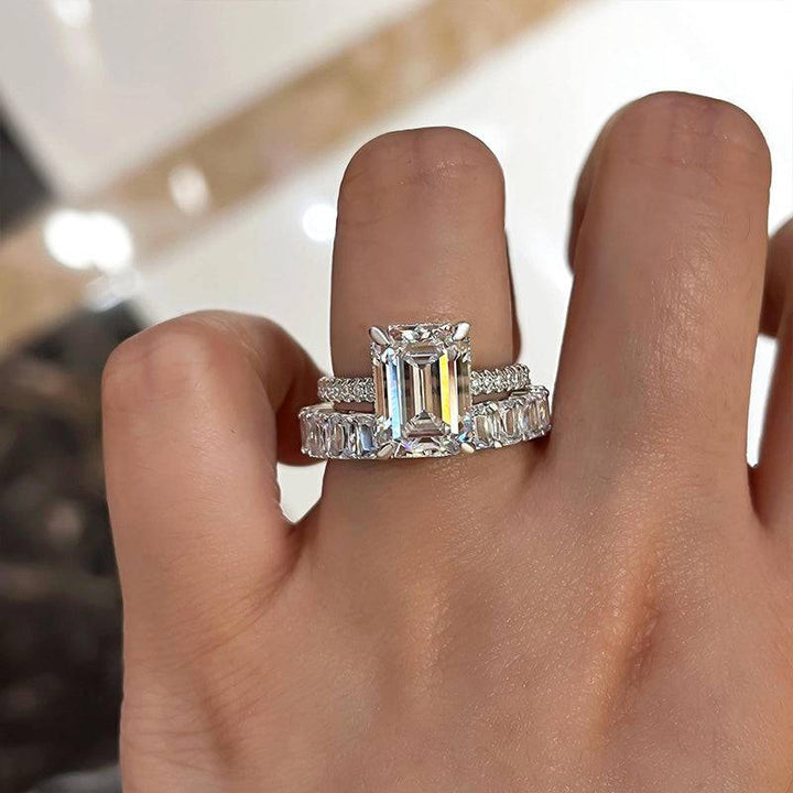 Emerald Cut Gold Tone Classic Bridal Ring Sets in 925 Sterling Silver shineofdiamond