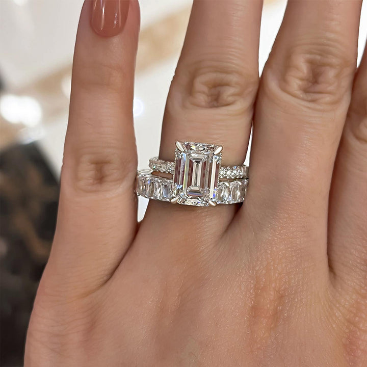 Emerald Cut Gold Tone Classic Bridal Ring Sets in 925 Sterling Silver shineofdiamond