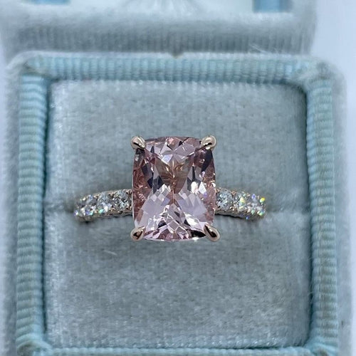 Hidden Halo Cushion Cut Rose Gold Half Eternity Engagement Ring shine of diamond
