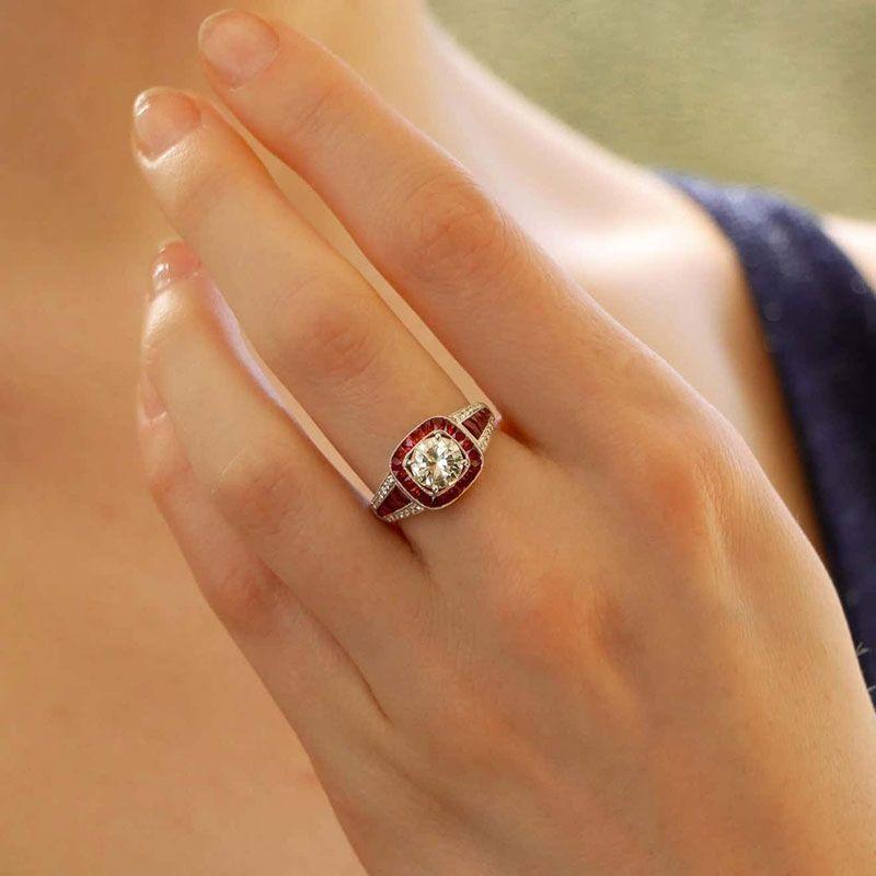 Vintage Ruby Calibre Halo Engagement Ring Shineofdiamond
