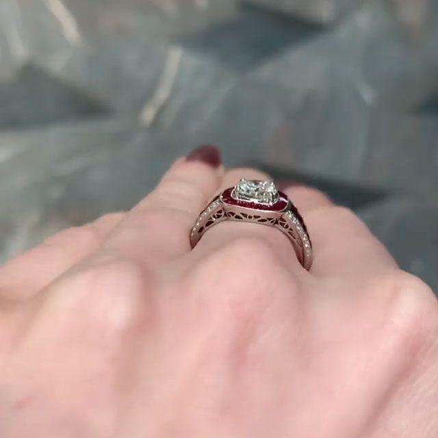 Vintage Ruby Calibre Halo Engagement Ring Shineofdiamond