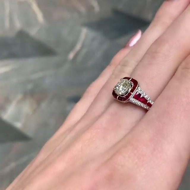 Vintage Ruby Calibre Halo Engagement Ring Shineofdiamond