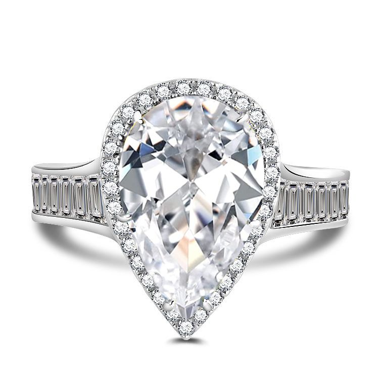Halo Pear Cut Sterling Silver Engagement Ring Shineofdiamond