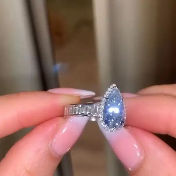 Halo Pear Cut Sterling Silver Engagement Ring Shineofdiamond