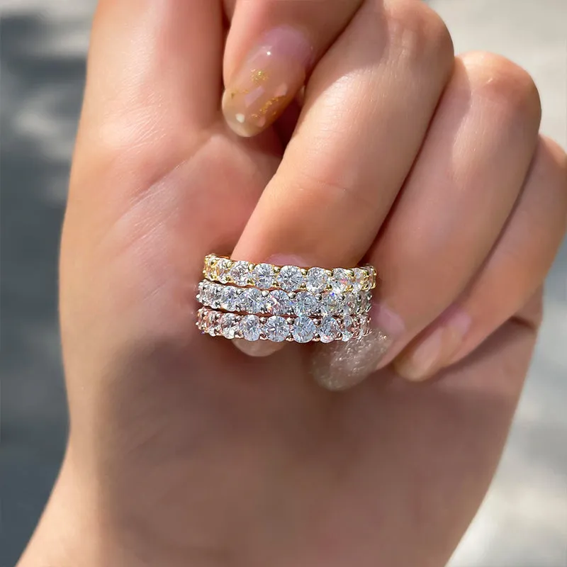 3 Color Available) Classic Round Cut Sterling Silver Stackable Wedding Band Shineofidamond