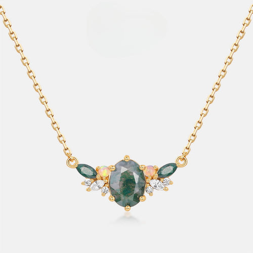Luxury Natural Green Moss Agate Silver Necklace Carly Jewelry