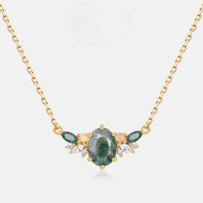 Luxury Natural Green Moss Agate Silver Necklace Carly Jewelry