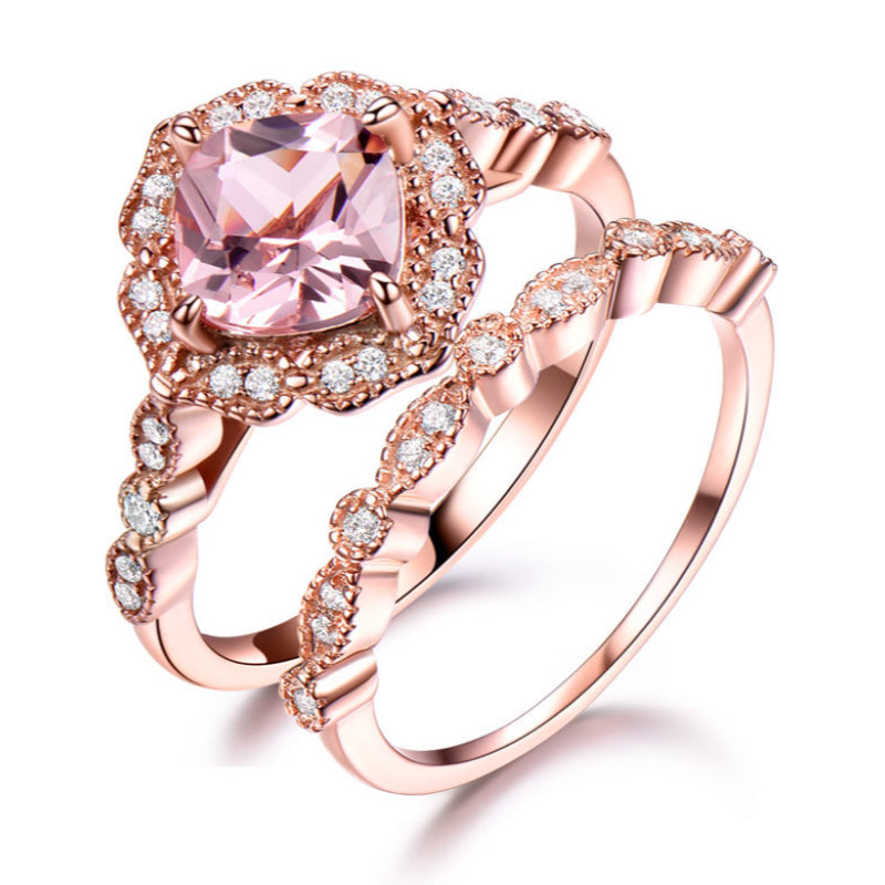 Vintage Pink Morganite Rose Gold Tone Ring Set Carly Jewelry