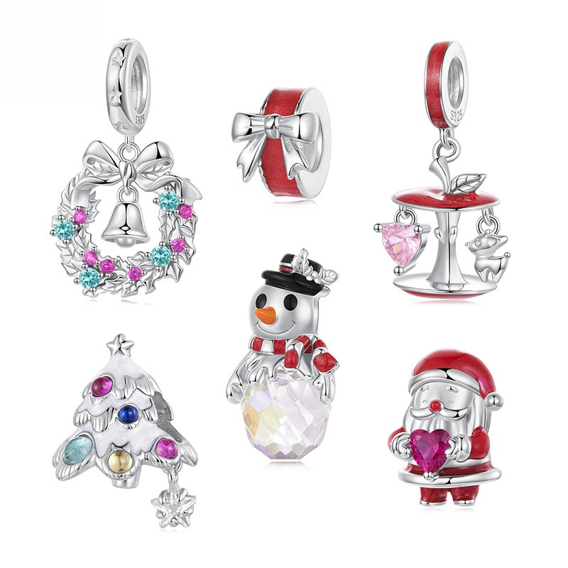 Christmas Themed 925 Sterling Silver Charms for Bracelets & Necklace Shine of Diamond