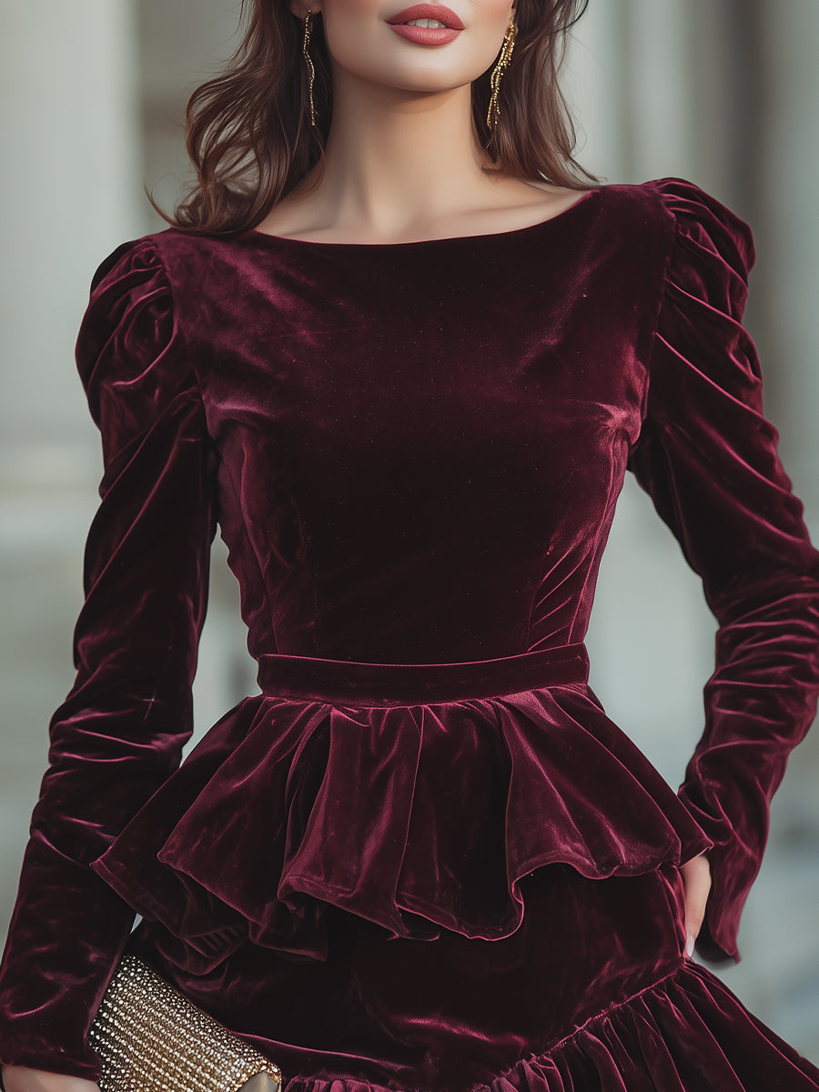 Long Sleeve Layered Ruffle Mini Dress XYS