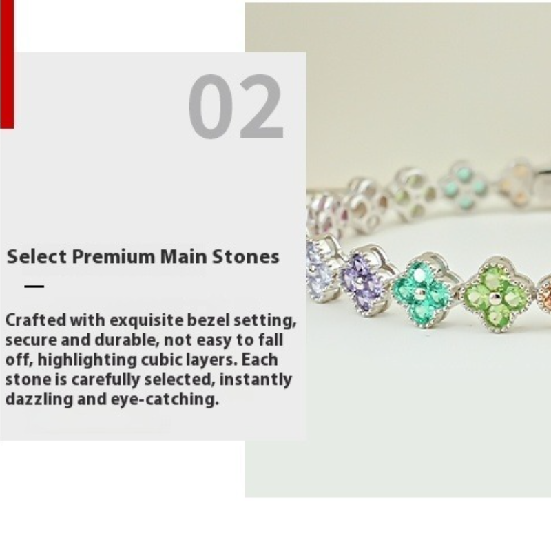 Clovers Design Multicolor Gemstone Bracelet in Sterling Silver Shine of Diamond