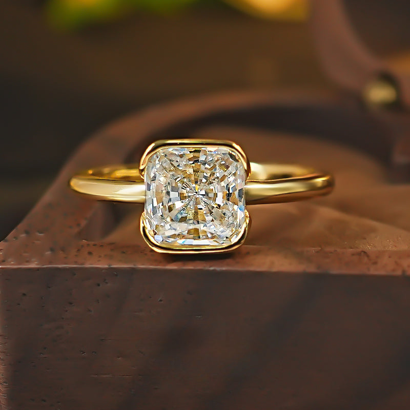 Vintage Solitaire Radiant Cut Engagement Ring In Golden Tone shine of diamond