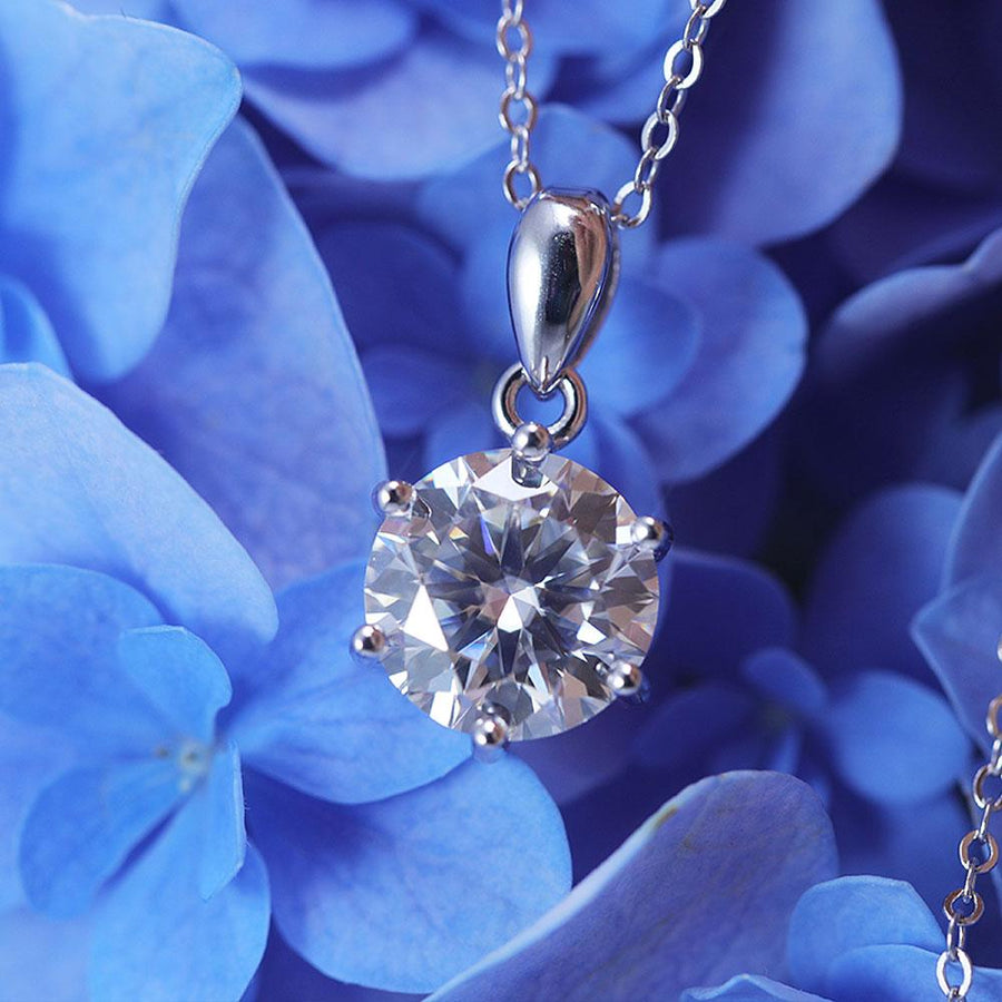 Simple Design 6 Prong Round Cut Moissanite Necklace Shine of Diamond