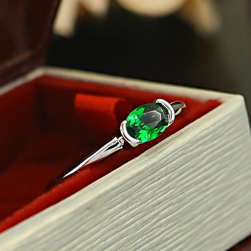 Simple Green Oval Cut Sterling Silver Ring Carly Jewelry