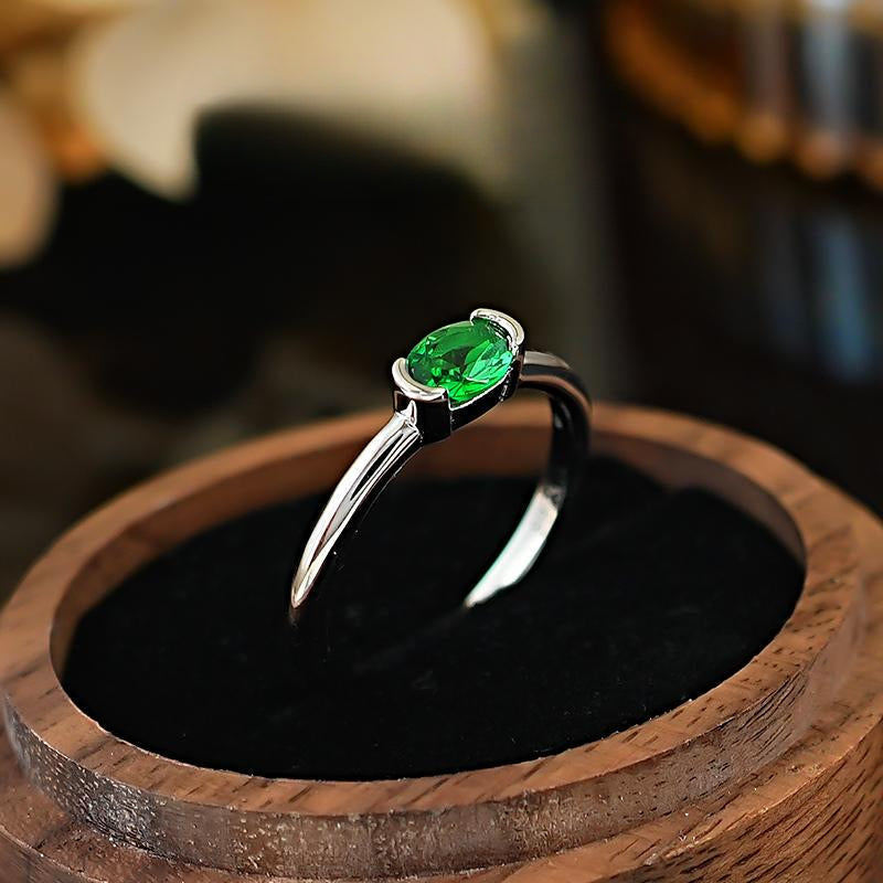 Simple Green Oval Cut Sterling Silver Ring Carly Jewelry