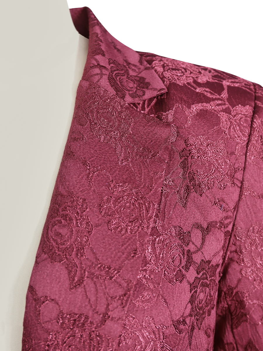 Burgundy Floral Jacquard Single-Breasted Blazer ZJ