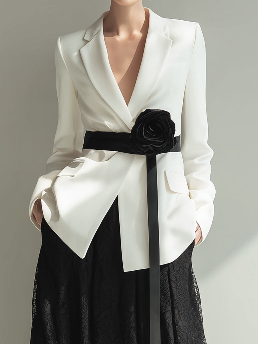 Elegant Two-Piece Tailored Blazer & Lace Maxi Skirt Set ZJ