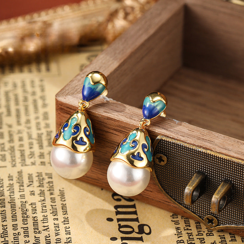 Luxury Vintage Flower Enamel Heart Earrings Carly Jewelry