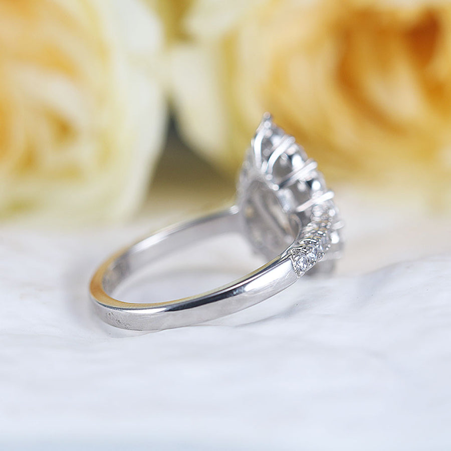 Stunning Pear Cut Halo Design Sterling Silver Engagement Ring Shine of Diamond