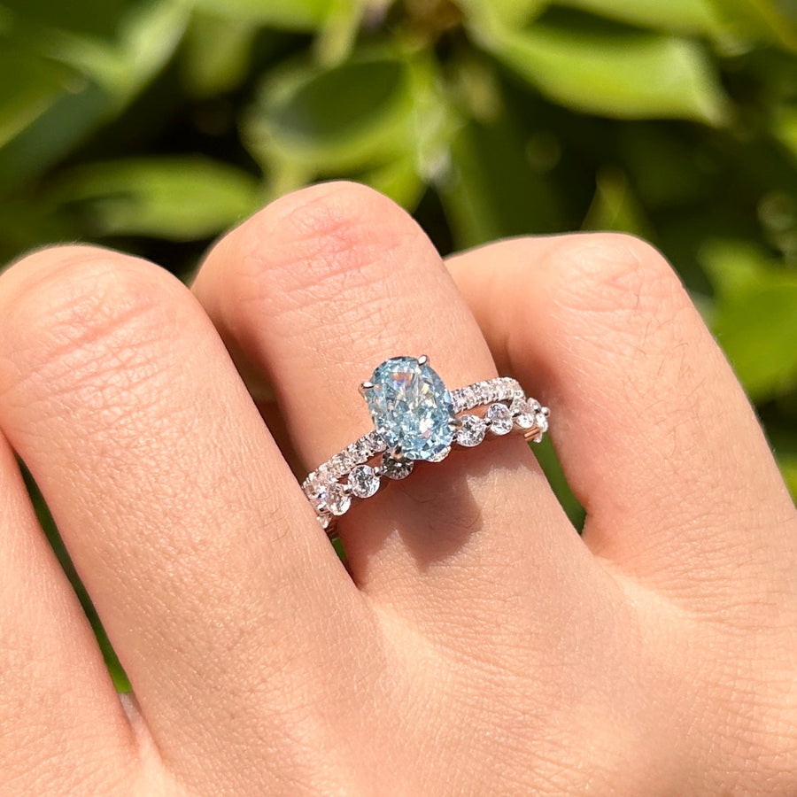 2 Pcs Stunning Blue Oval Cut Sterling Silver Bridal Set Carly Jewelry