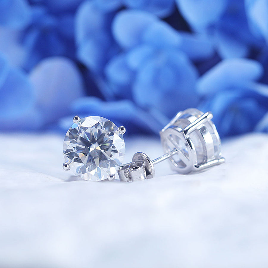 Classic 4 Prong Round Cut D Color Moissanite Stud Earrings Shine of Diamond