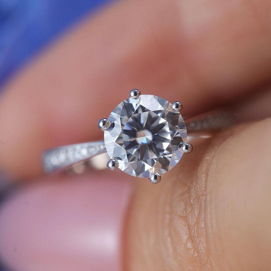 ShineofDiamond Classic Round Cut Moissanite Sterling Silver Engagement Ring Shine of Diamond