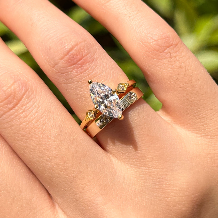 2 Pcs Unique Design Marquise Cut Sterling Silver Bridal Set Shine of Diamond