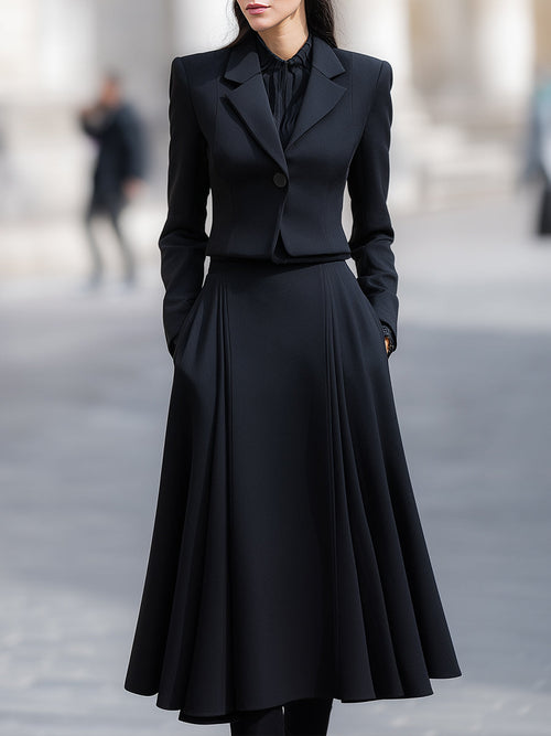 Tailored Blazer & Midi Skirt Set With Structured Elegance XYS