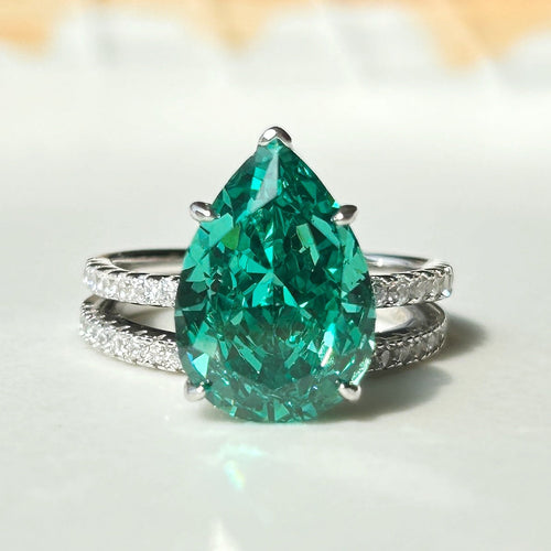 2 Pcs Exquisite Green Pear Cut Sterling Silver Bridal Set Carly Jewelry