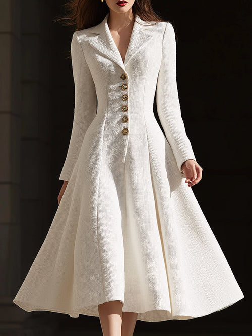 Ivory Tweed Tailored Lapel Midi Dress ZJ