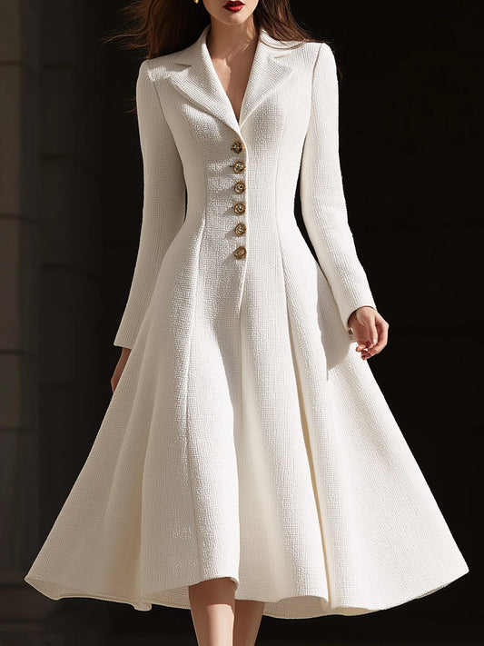 Ivory Tweed Tailored Lapel Midi Dress ZJ