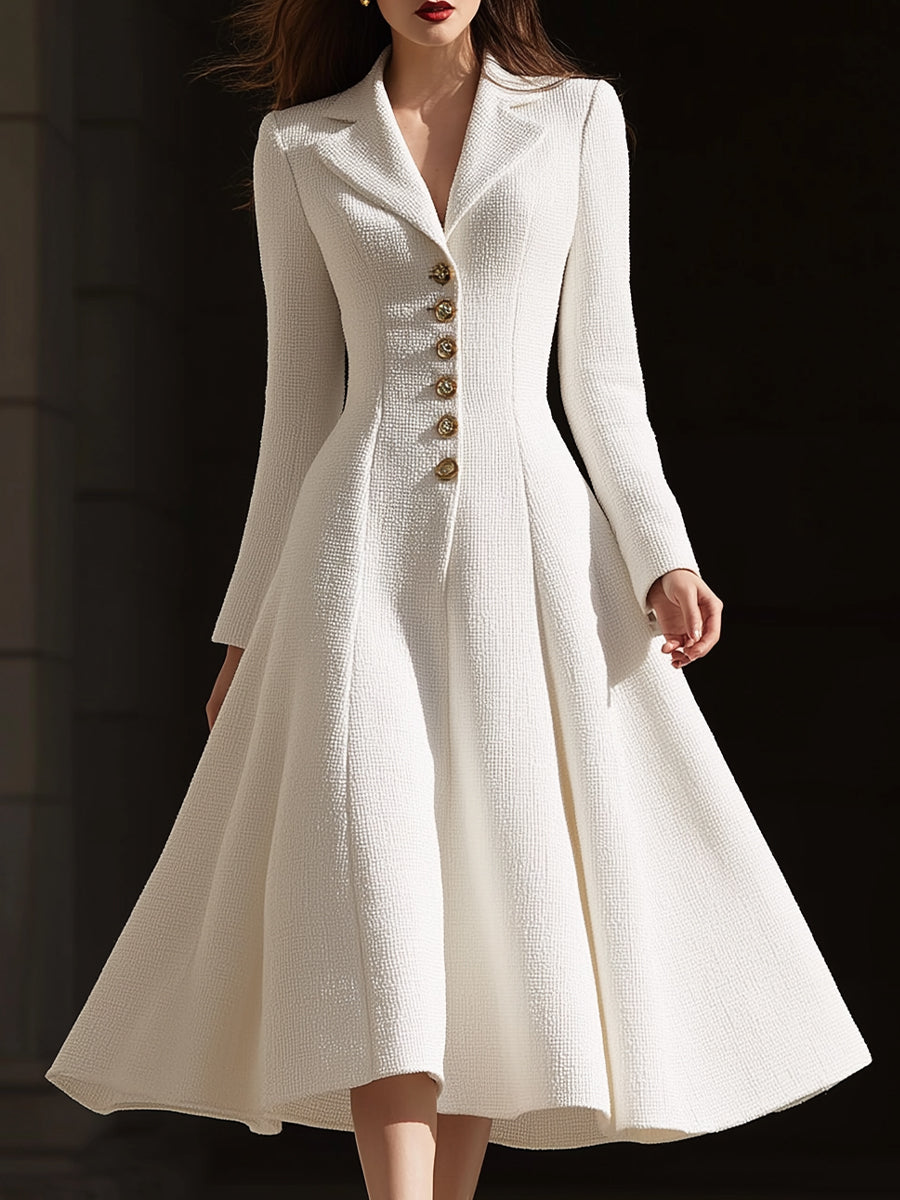 Ivory Tweed Tailored Lapel Midi Dress ZJ