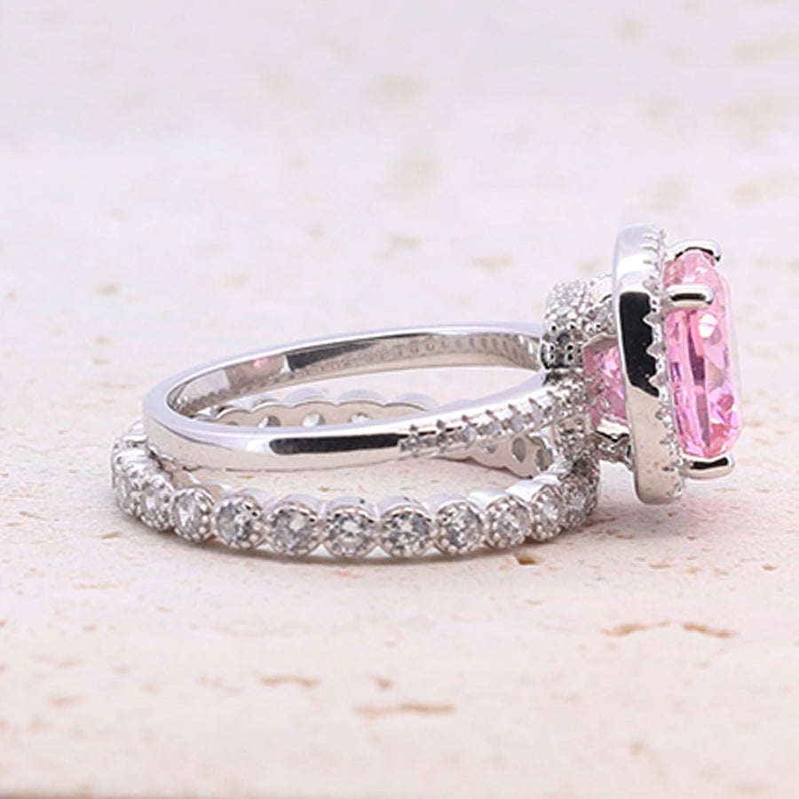 3.5ct Cushion Cut Halo Multi Color Sterling Silver Bridal Set shine of diamond