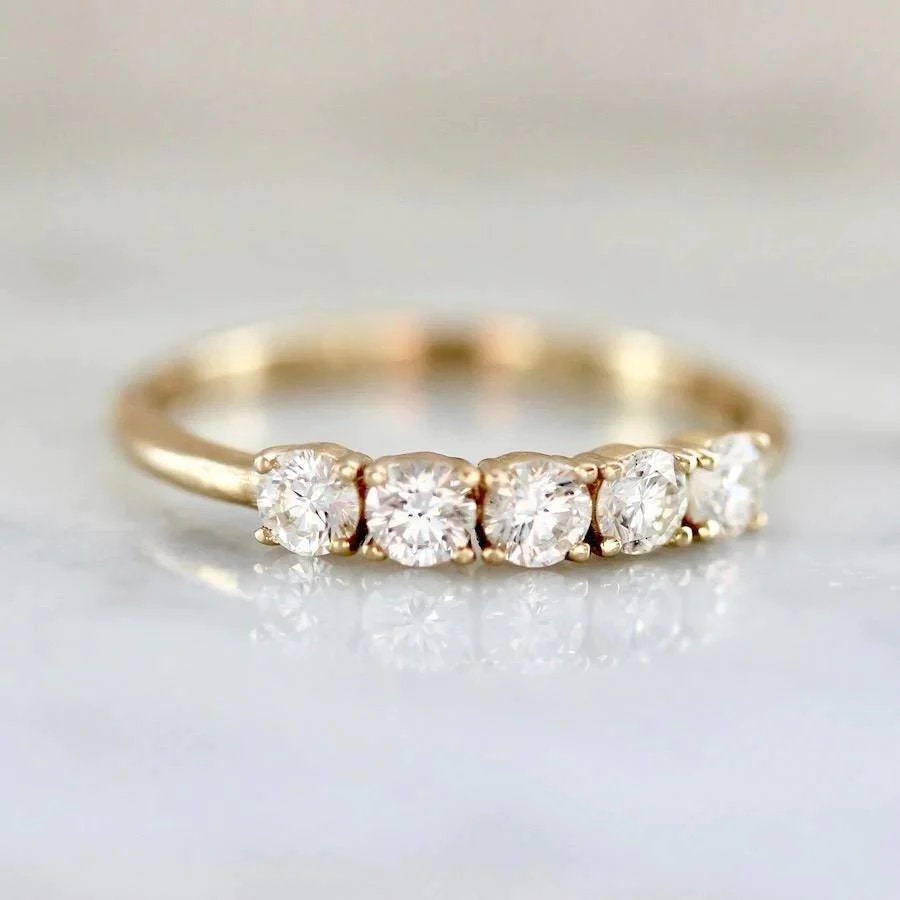 Round Five Stone Diamond Delicate Solitaire Accent Half Eternity Wedding Band Shineofdiamond