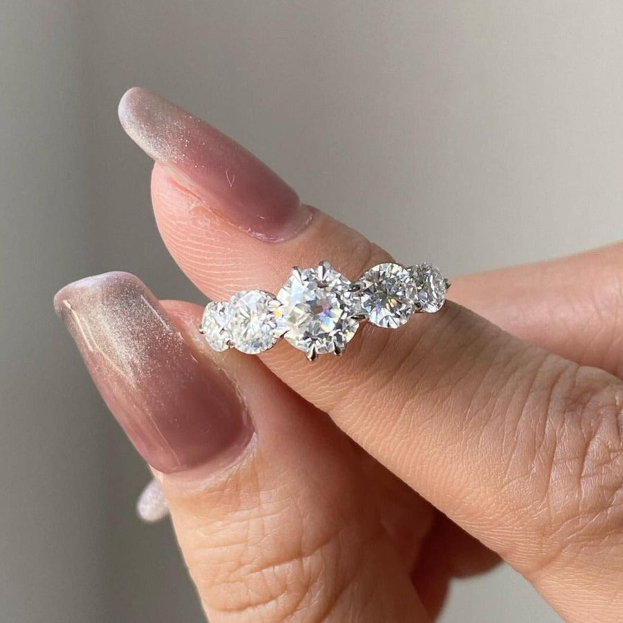 Round Cut Five Stone Engagement Ring In Sterling Silver Shineofidamond