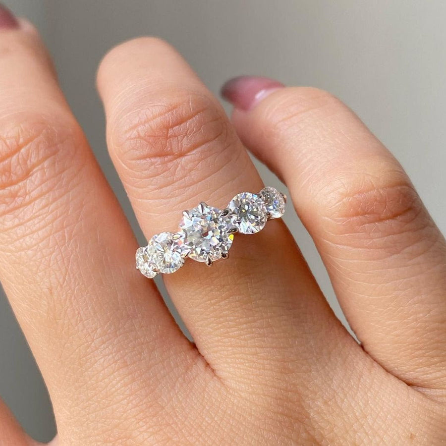 Round Cut Five Stone Engagement Ring In Sterling Silver Shineofidamond
