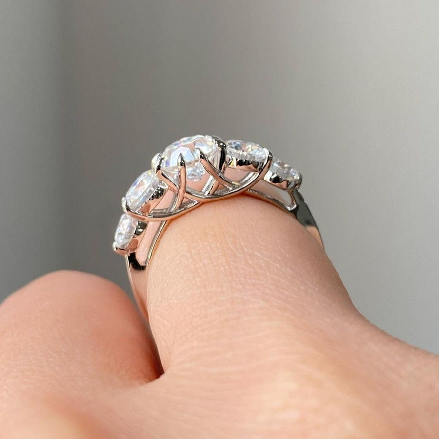Round Cut Five Stone Engagement Ring In Sterling Silver Shineofidamond