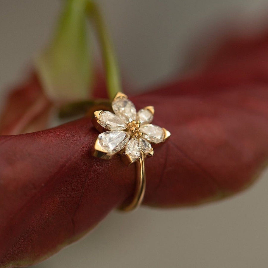 Pear Cut Flower Design Asymmetric Blossom Engagement Ring Shineofdiamond